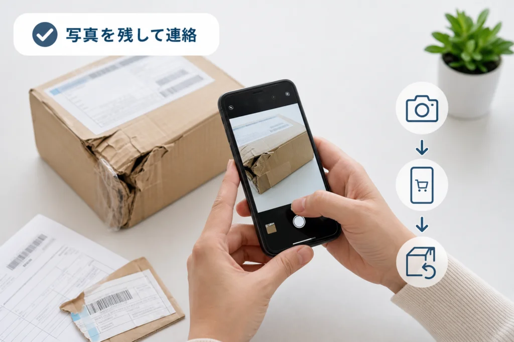 外箱が潰れていたなど、配送事故が疑われるときの対応は？