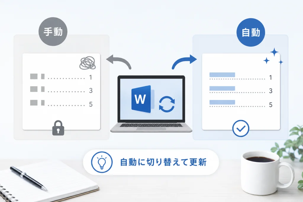 手動目次は更新できない｜自動目次との違いと切り替え方