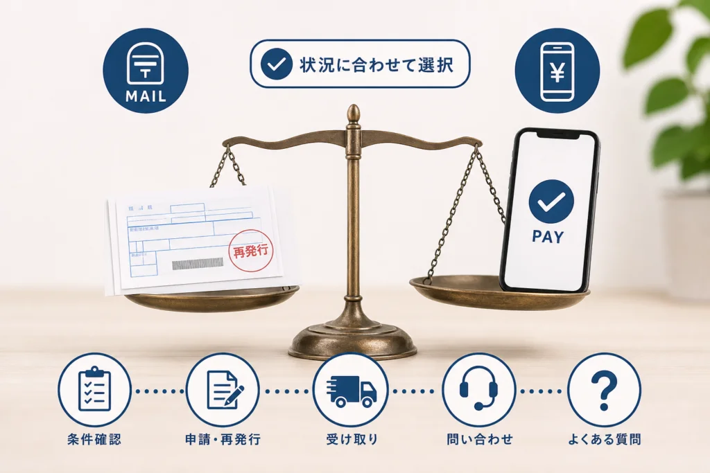 支払用紙の再発行はできる？紙なしの支払いと郵送を比較
