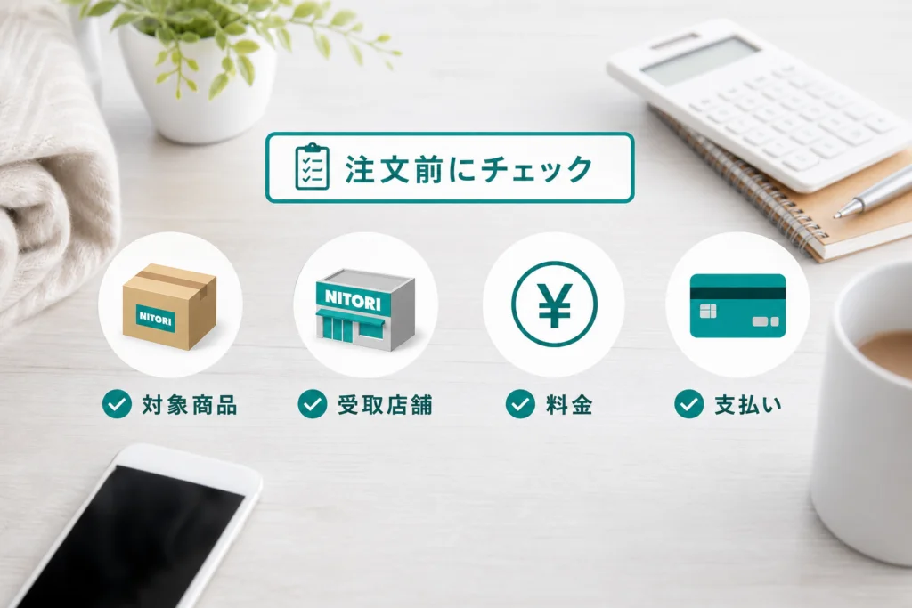 注文前に確認する対象商品・店舗・料金・支払い