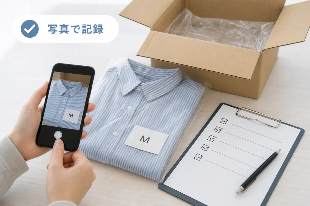 注文履歴と届いた商品を照合し、写真と梱包材を残す