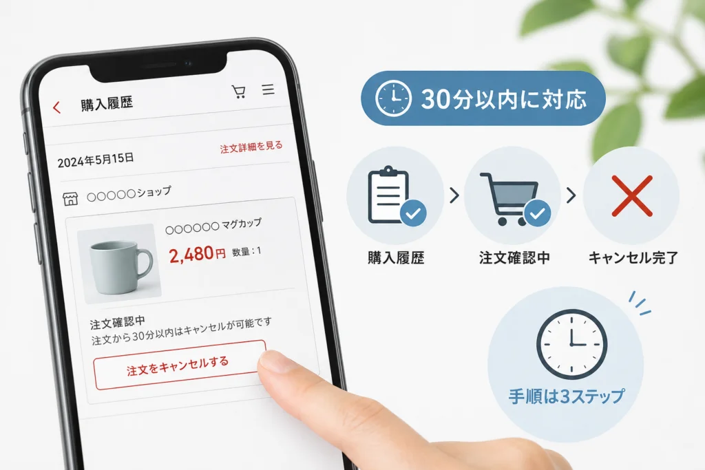 注文後30分以内に購入履歴からキャンセルする方法