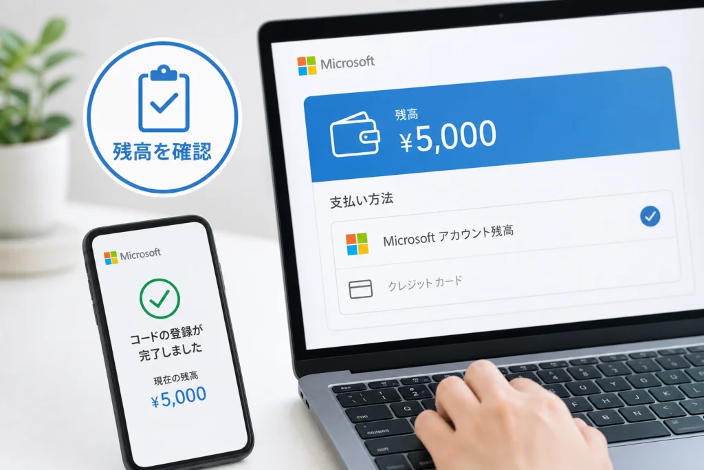 登録後の残高と購入への適用を確認する