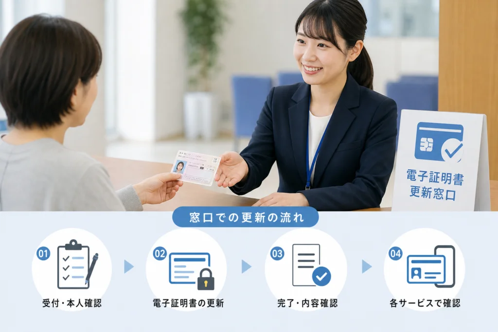 窓口での更新の流れと当日の確認事項