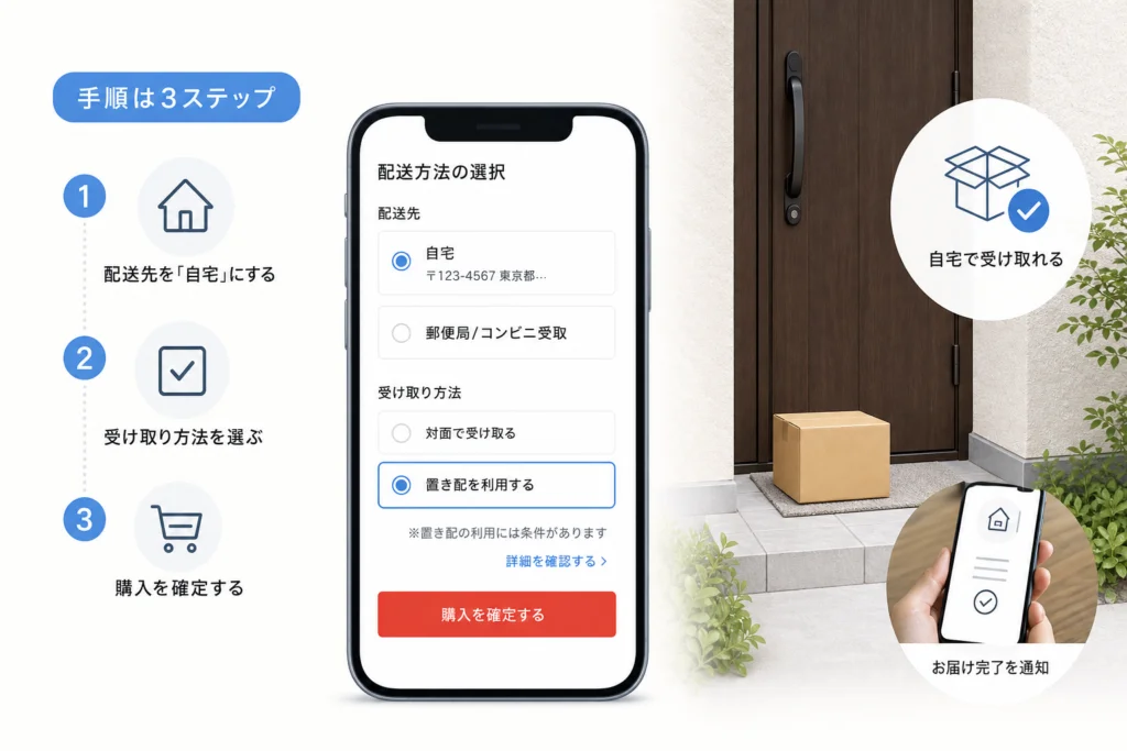 購入時に自宅受け取りを指定する手順