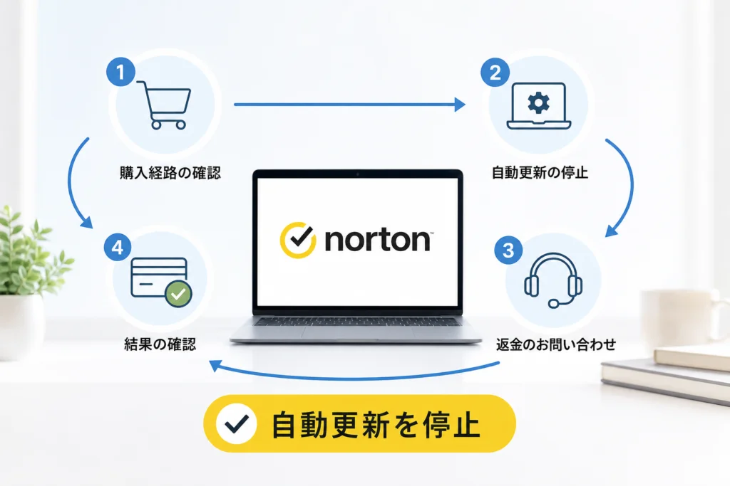 購入経路別に、ノートンの自動更新を止める場所を確認する