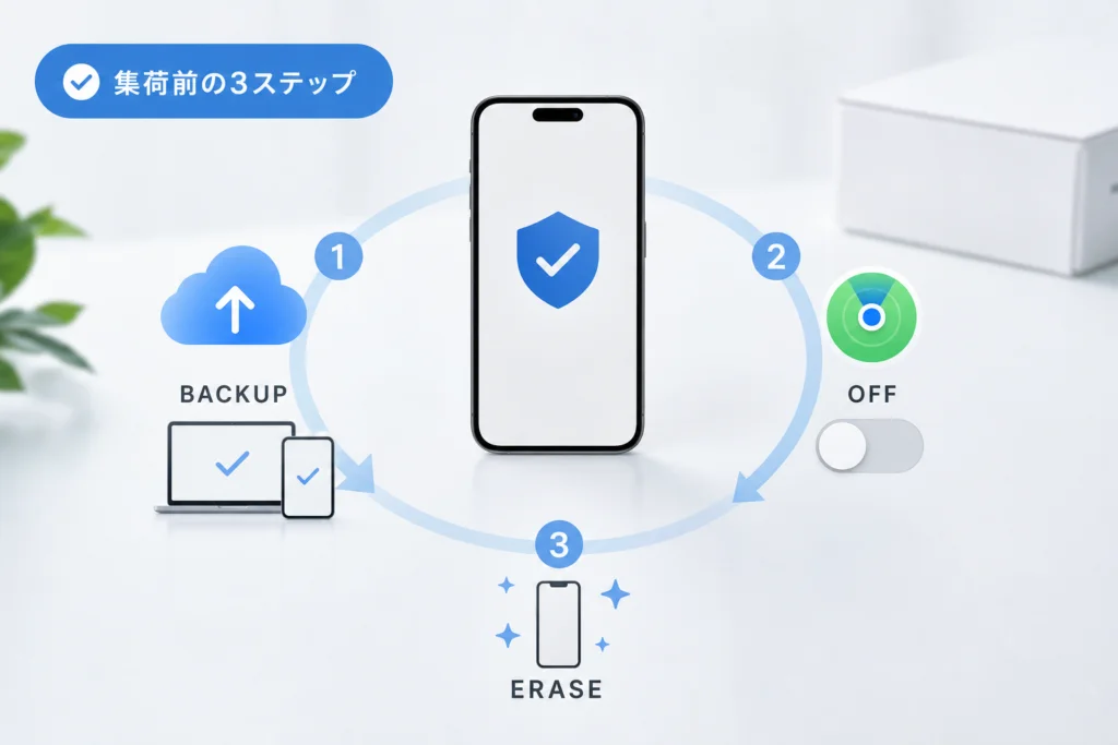 集荷前に必要なバックアップ・「探す」の解除・消去
