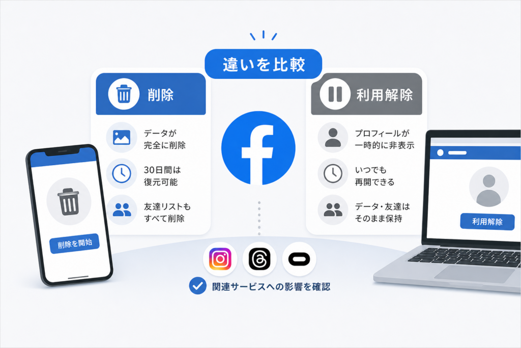 Facebookの削除と利用解除の違い