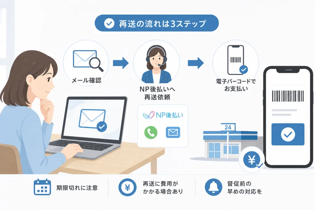 NP後払いへ電子バーコードの再送を依頼する方法