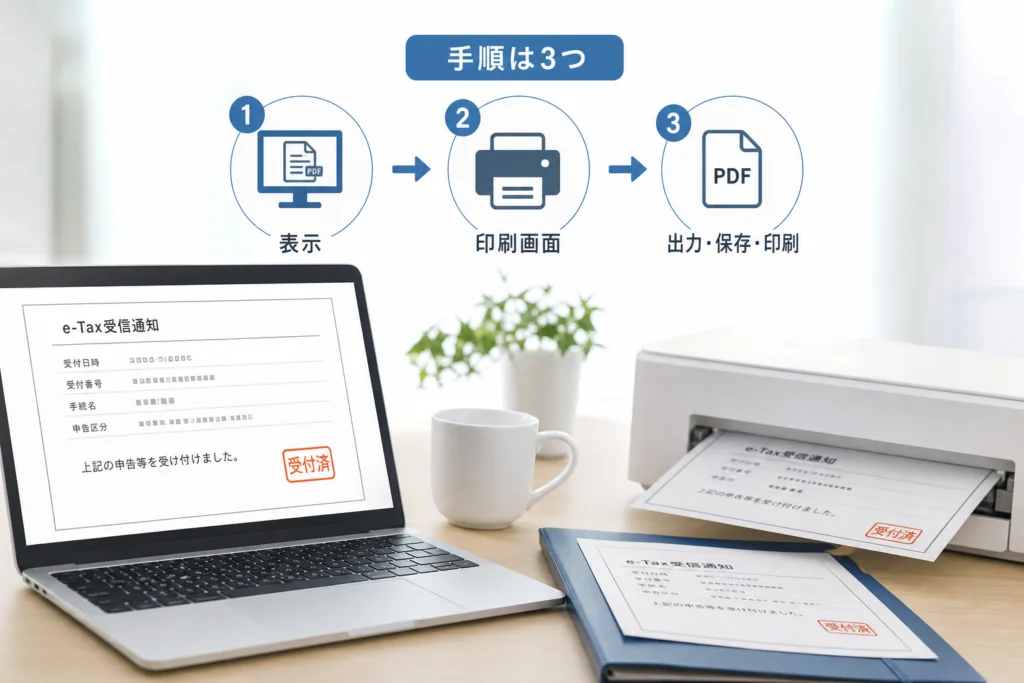 PCで受信通知を表示してPDF保存・印刷する手順